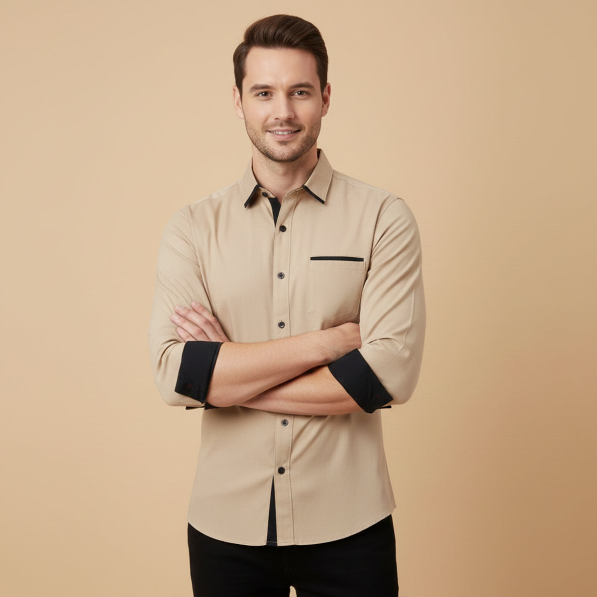 The Gorizia Men’s Trendy Contrast Trim Button Up Shirt