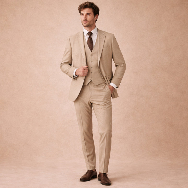 The Como Men’s Smart 3 Piece Tweed Suit – Herringbone Blazer, Waistcoat & Pants
