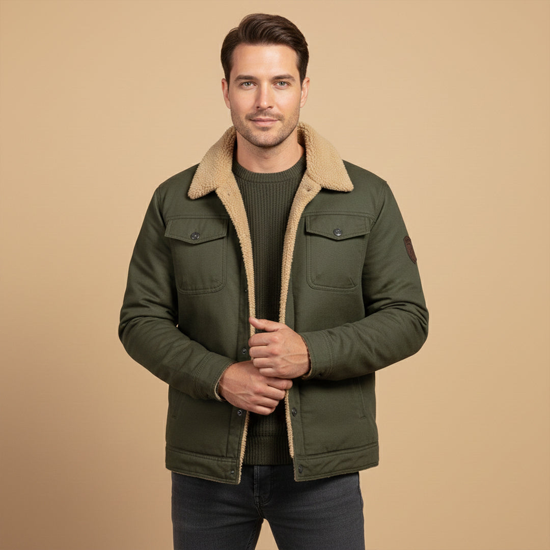 The Piombino Men’s Sherpa Lined Padded Bomber Jacket with Shearling Collar
