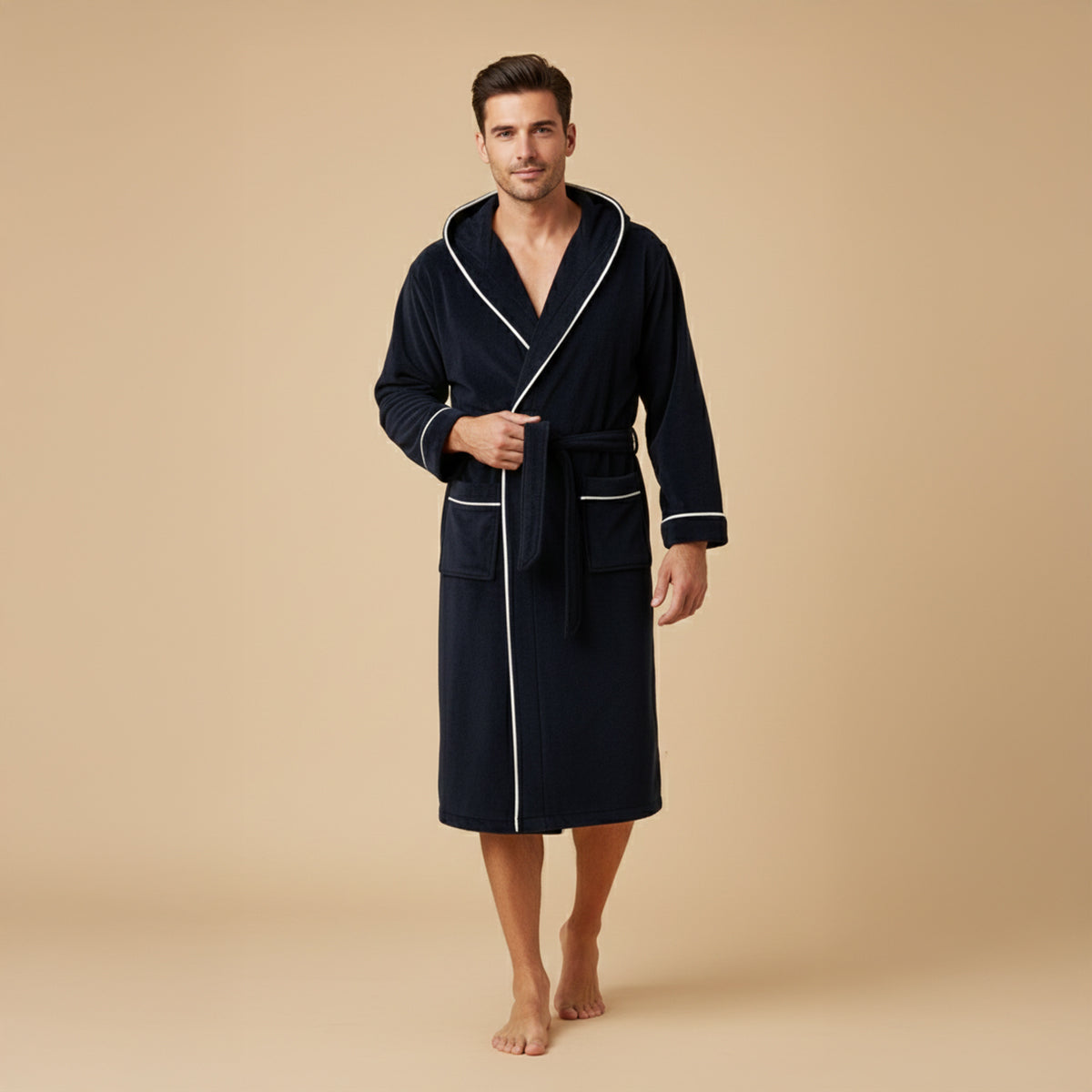The Kenilworth Men's Hooded Fleece Long Bathrobe with Belt