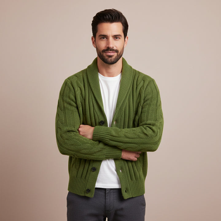 The Florence Men’s Winter Button Up Cable Knit Shawl Collar Cardigan