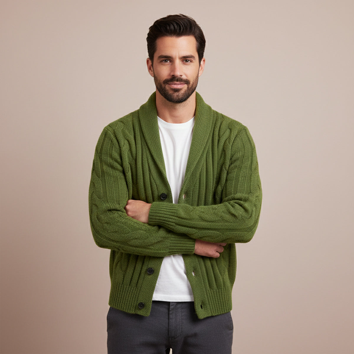 The Florence Men’s Winter Button Up Cable Knit Shawl Collar Cardigan