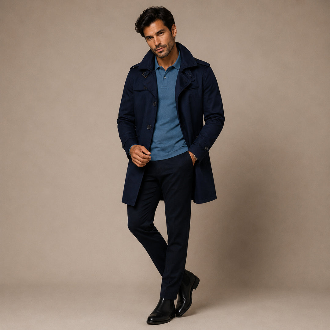 The Riomaggiore Men's Slim Notched Collar Single Breasted Trench Coat