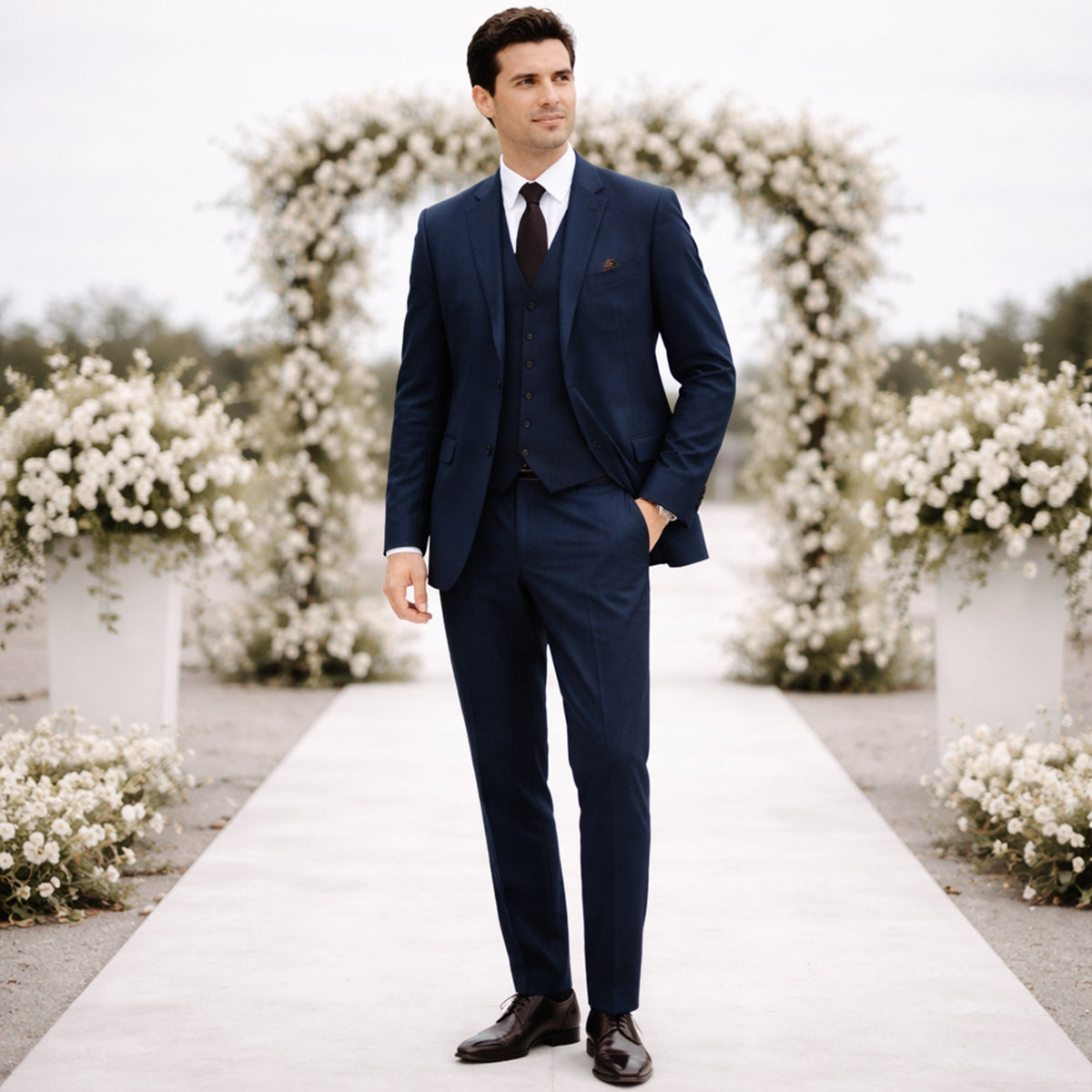 The Portofino Men’s Elegant 3 Piece Tweed Suit – Herringbone Blazer, Waistcoat & Pants