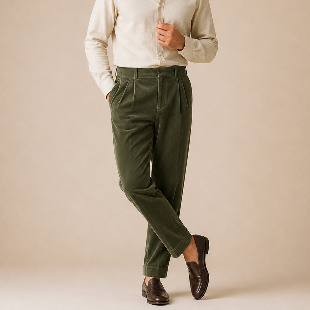 The Garda Porto Men’s Solid Color Velvet Straight Fit Pants