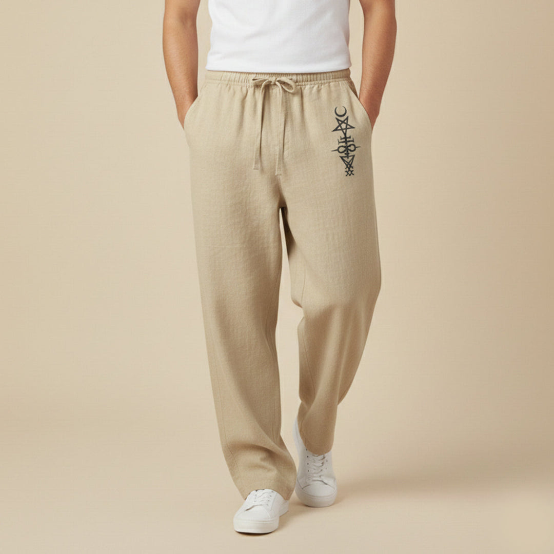 The Maplehill Men’s Casual Relaxed Fit Linen Wide Leg Drawstring Pants
