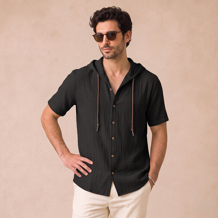 The Glenrock Men’s Cotton Linen Hooded Drawstring Casual Top