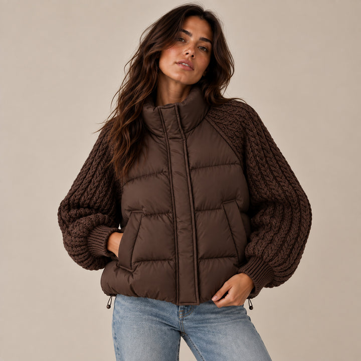 Women's Cable Knit Sleeve Puffer Jacket