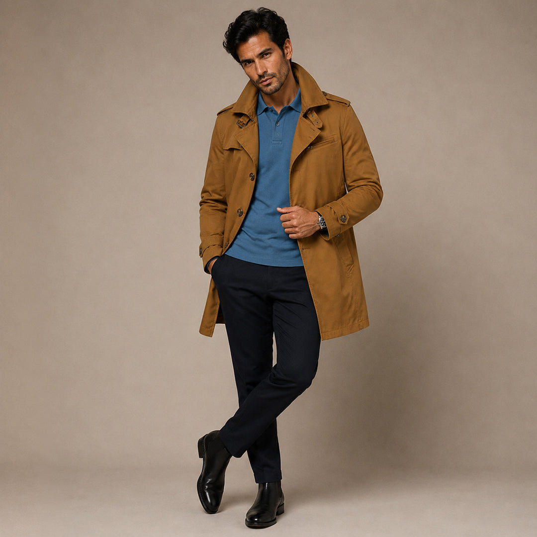 The Riomaggiore Men's Slim Notched Collar Single Breasted Trench Coat