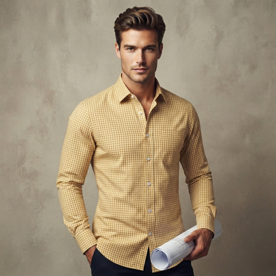 The Varenna Men’s Casual Button Down Checkered Dress Shirt