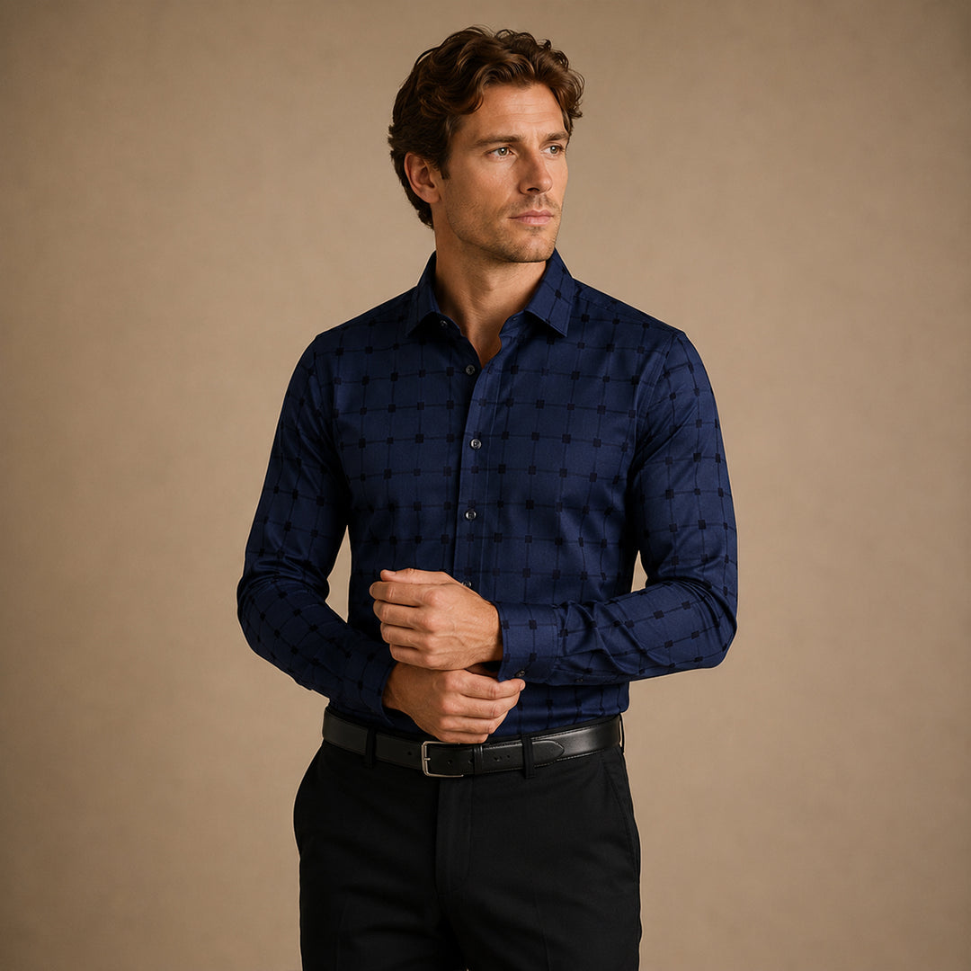 The Caserta Men’s Slim Fit Check Print Dress Shirt