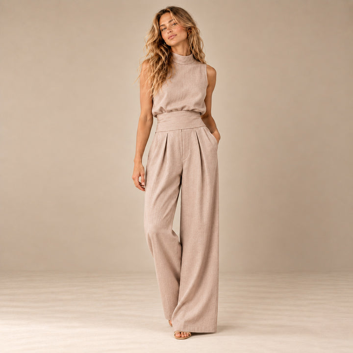 Women's Chic Sleeveless Blouse and Wide Leg Trousers Set