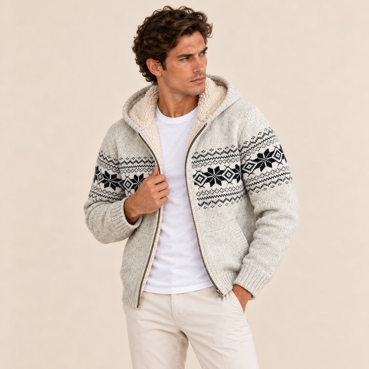 The Porto Azzurro Men’s Knit Zip Up Jacket with Nordic Pattern