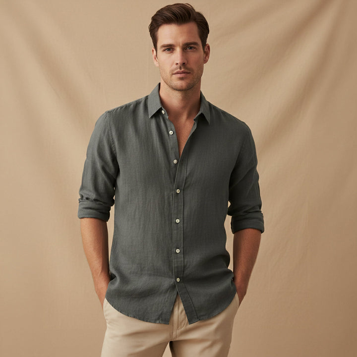 The Richmond Men’s Lightweight Cotton Linen Button Up Shirt