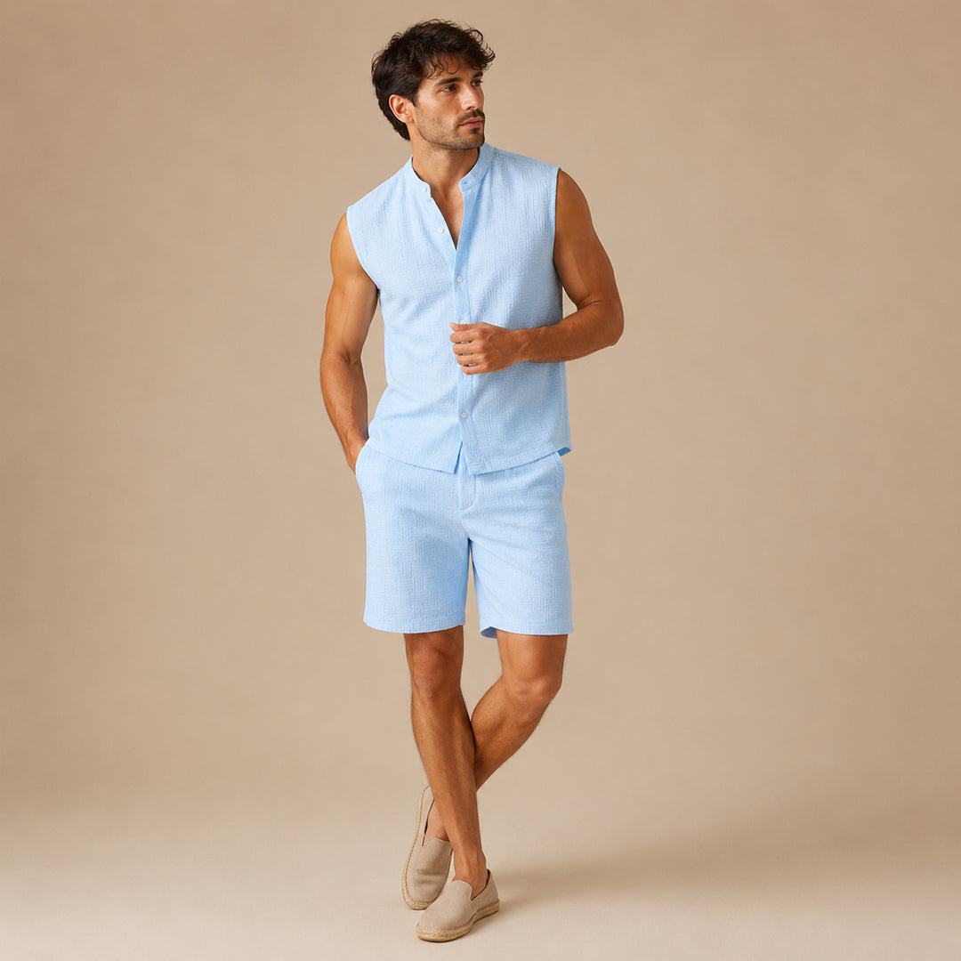 The Ironbridge Men’s Summer Sleeveless Button Up Shirt & Shorts Set