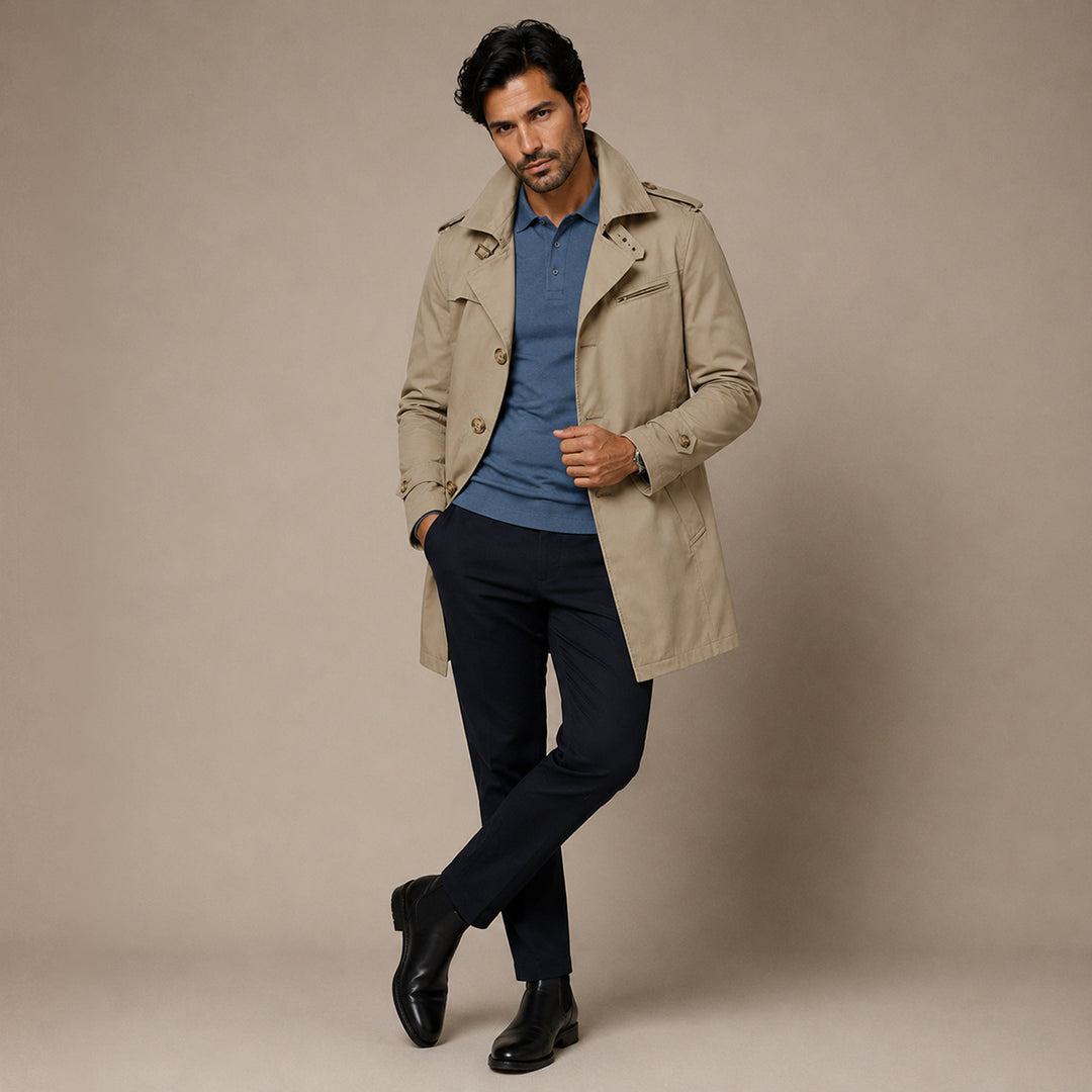 The Riomaggiore Men's Slim Notched Collar Single Breasted Trench Coat