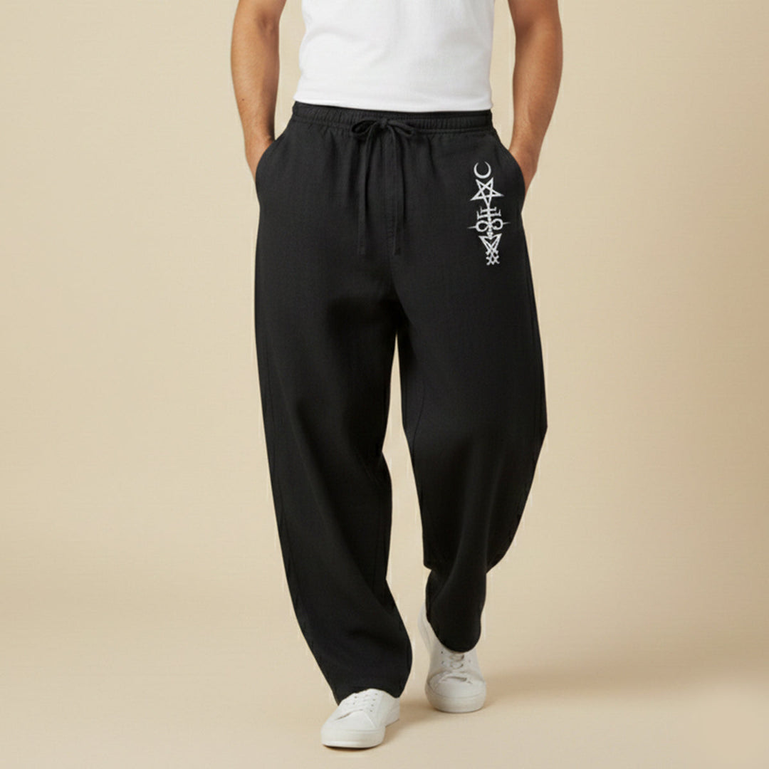 The Maplehill Men’s Casual Relaxed Fit Linen Wide Leg Drawstring Pants