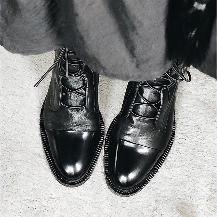 Elegant Pointed-Toe Mid-Calf Lace-Up Boots