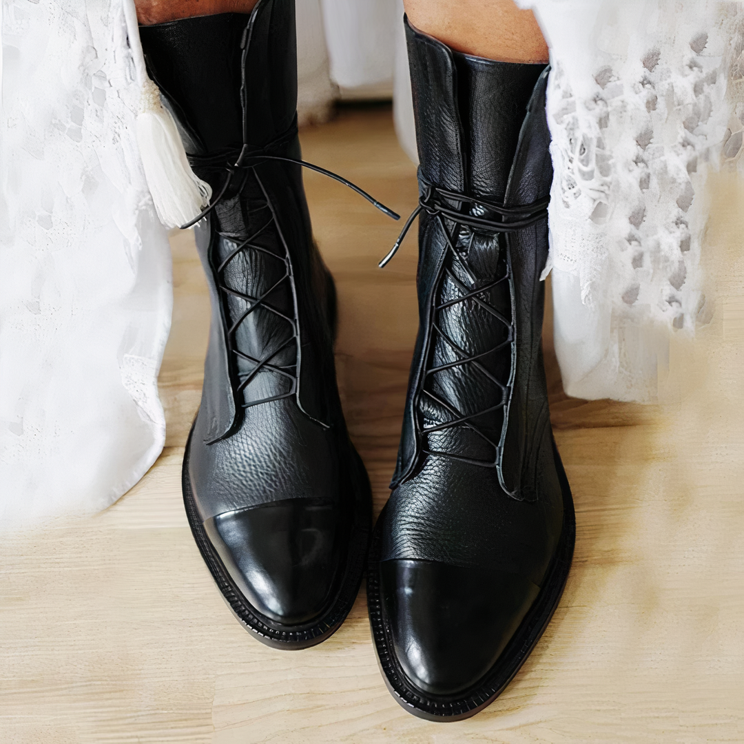 Elegant Pointed-Toe Mid-Calf Lace-Up Boots