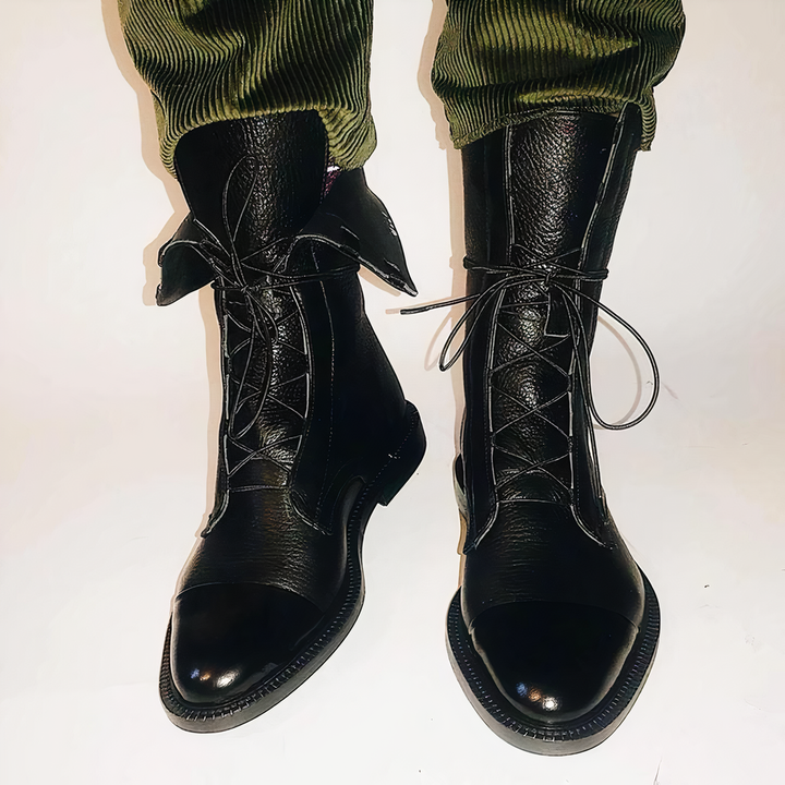 Elegant Pointed-Toe Mid-Calf Lace-Up Boots