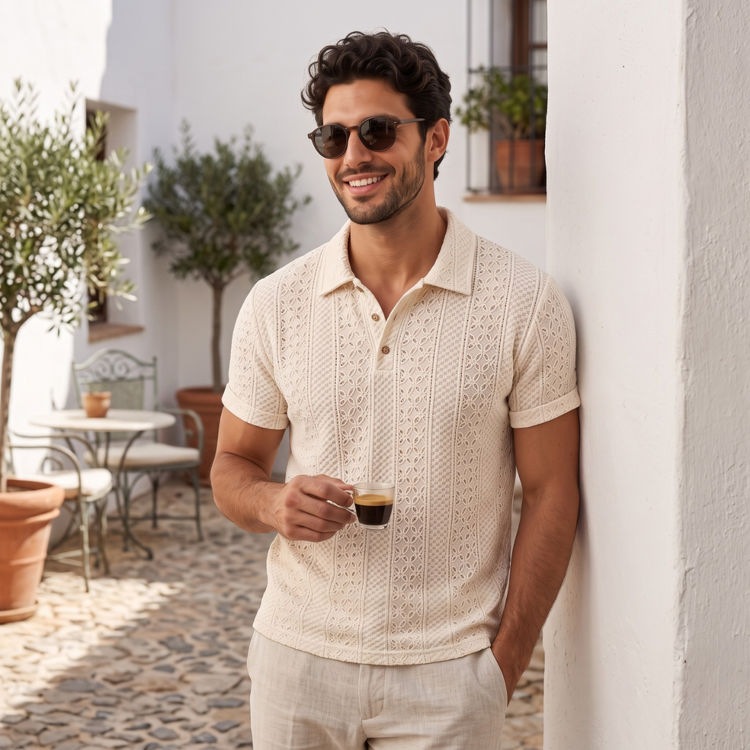 The Havencrest Men’s Jacquard Textured Casual Knitted Polo Shirt