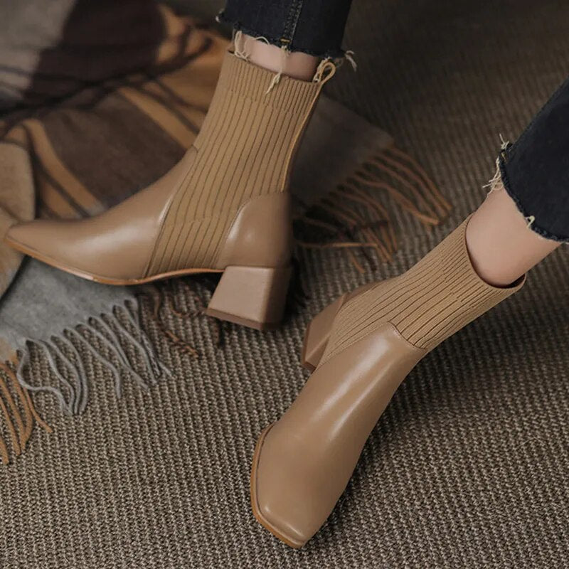 Women's Striped Vegan Leather Chelsea Heeled Boots