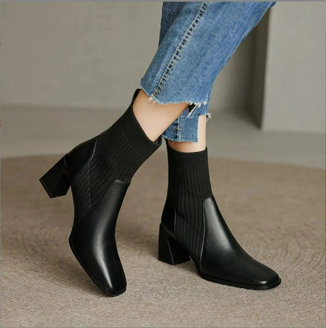 Women's Striped Vegan Leather Chelsea Heeled Boots