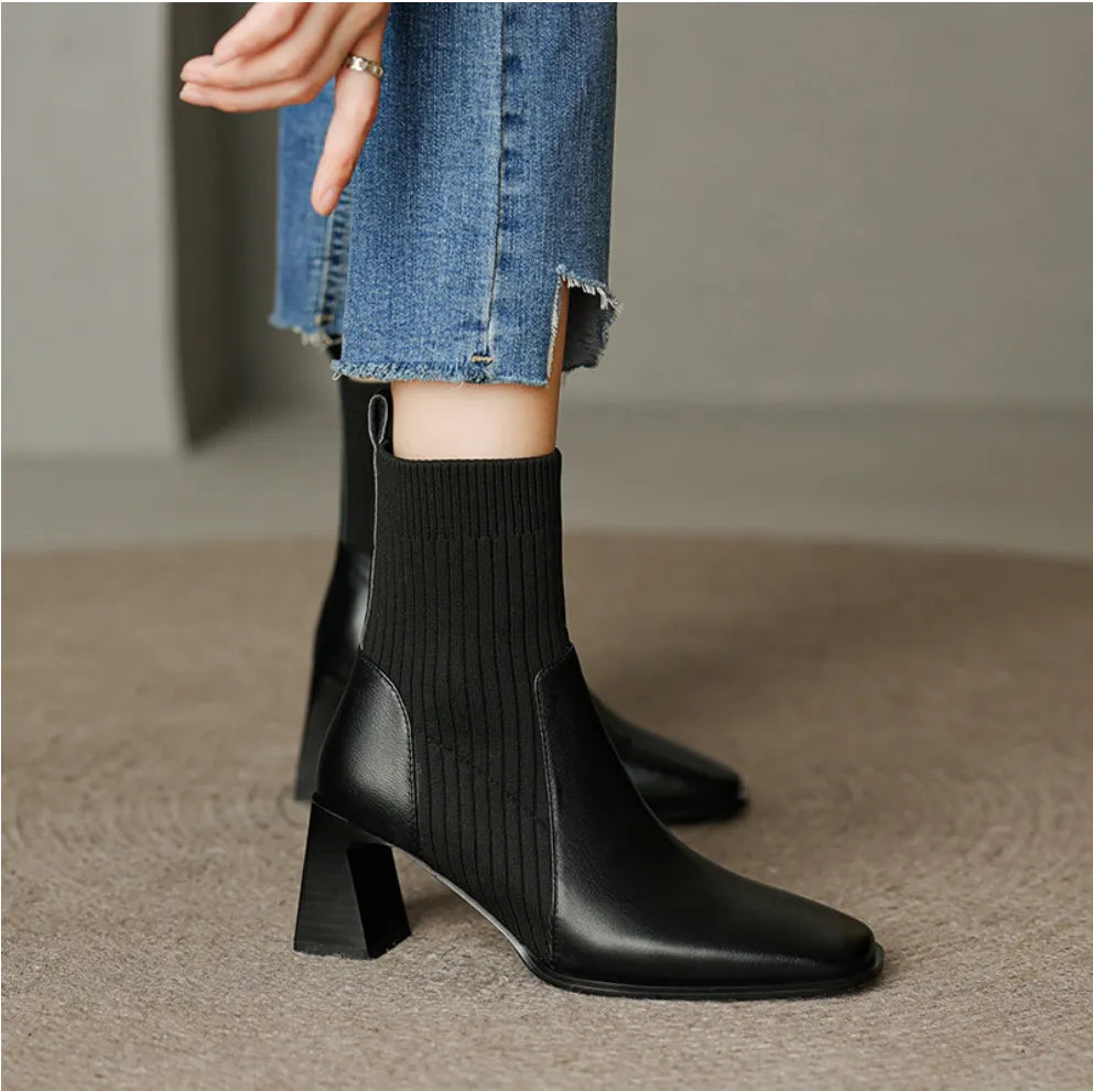 Women's Striped Vegan Leather Chelsea Heeled Boots
