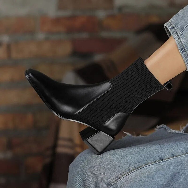Women's Striped Vegan Leather Chelsea Heeled Boots