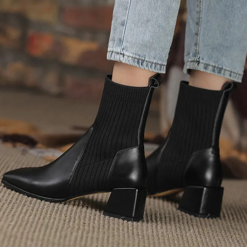 Women's Striped Vegan Leather Chelsea Heeled Boots