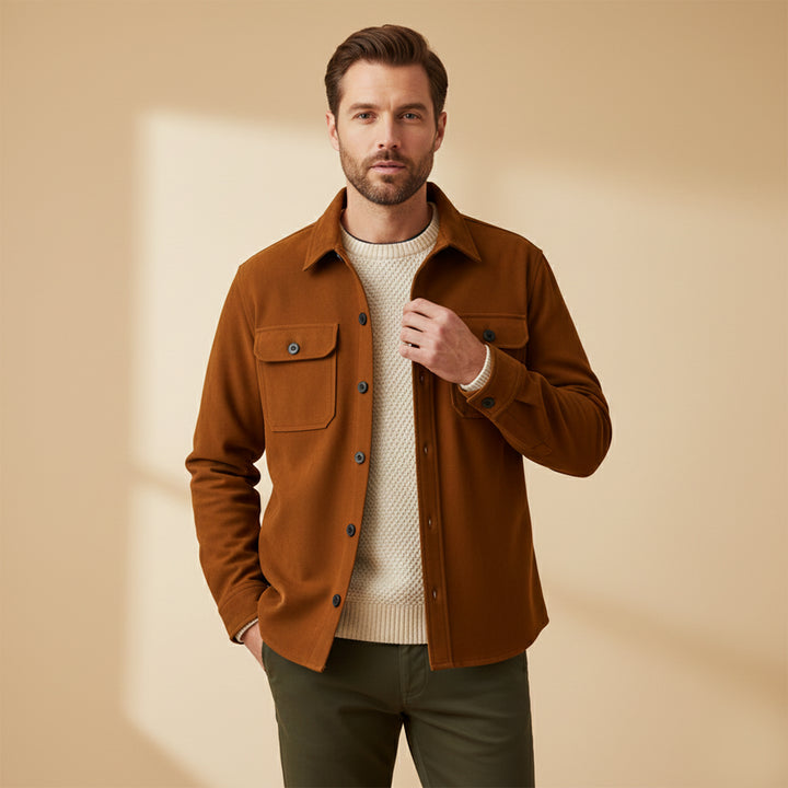 The Hyatt Men's Camel Overshirt - Slim Fit Luxury Jacket with Pockets
