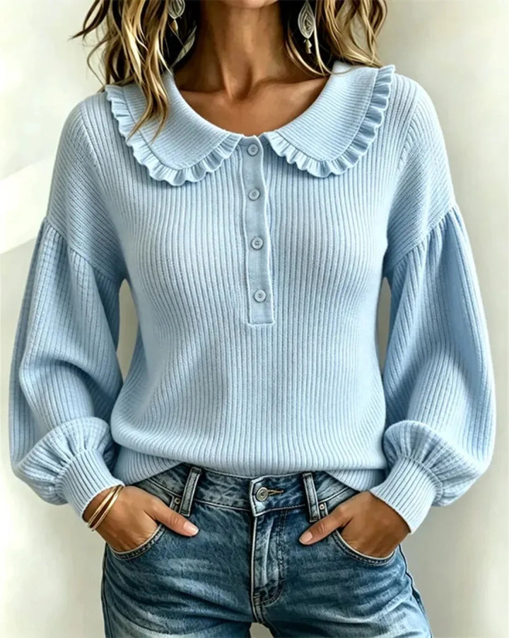 Women's Ruffle Collar Ribbed Knit Sweater
