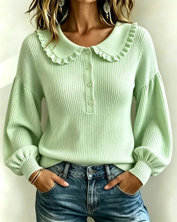 Women’s Button Front Collar Ribbed Sweater