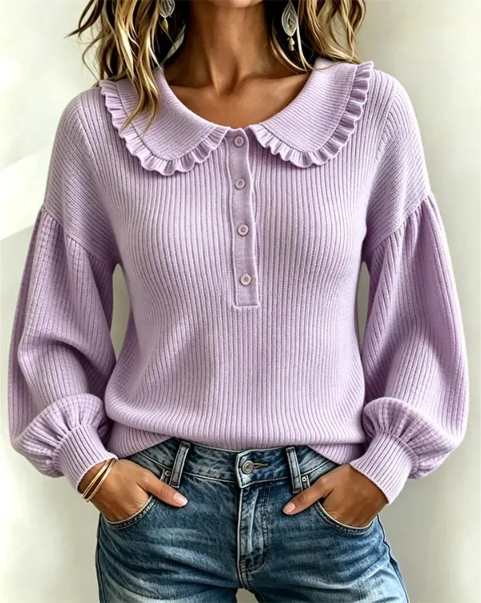 Women’s Button Front Collar Ribbed Sweater