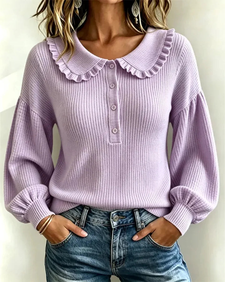 Women’s Button Front Collar Ribbed Sweater
