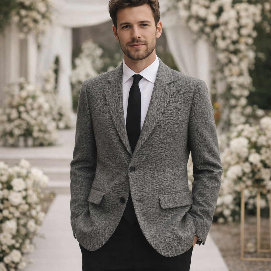 The Jefferson Men’s Classic Herringbone Wedding Guest Tweed Blazer