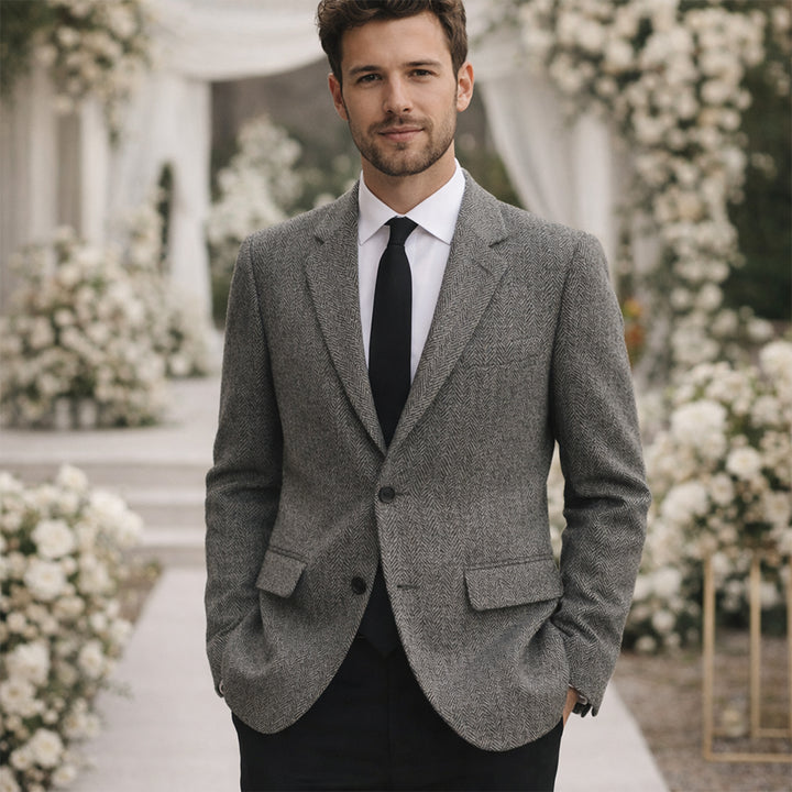 The Jefferson Men’s Classic Herringbone Wedding Guest Tweed Blazer