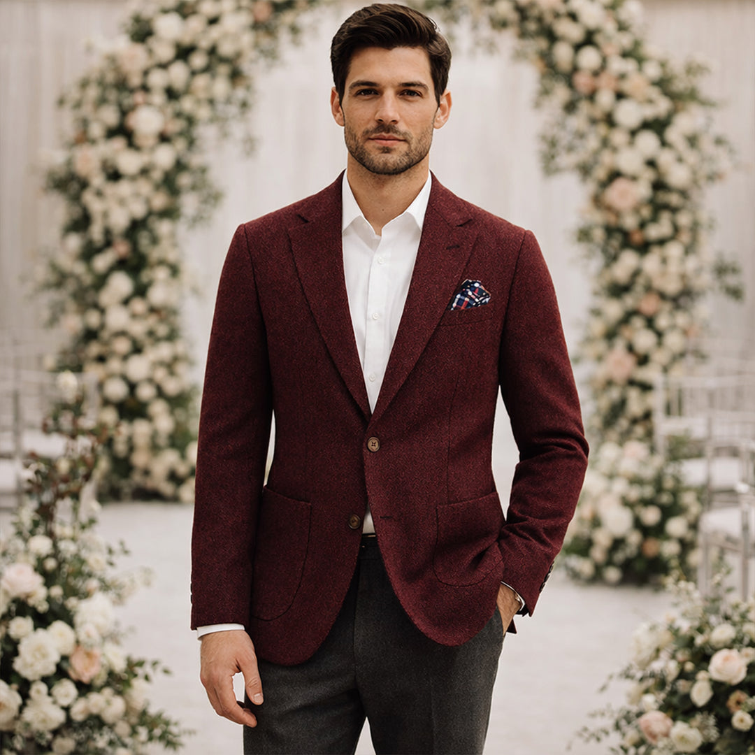 The Domaso Men’s Business Herringbone Single Breasted Tweed Blazer - Wedding Guest