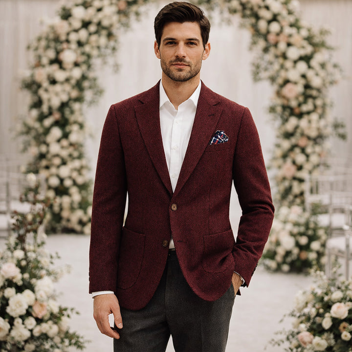 The Domaso Men’s Business Herringbone Single Breasted Tweed Blazer - Wedding Guest