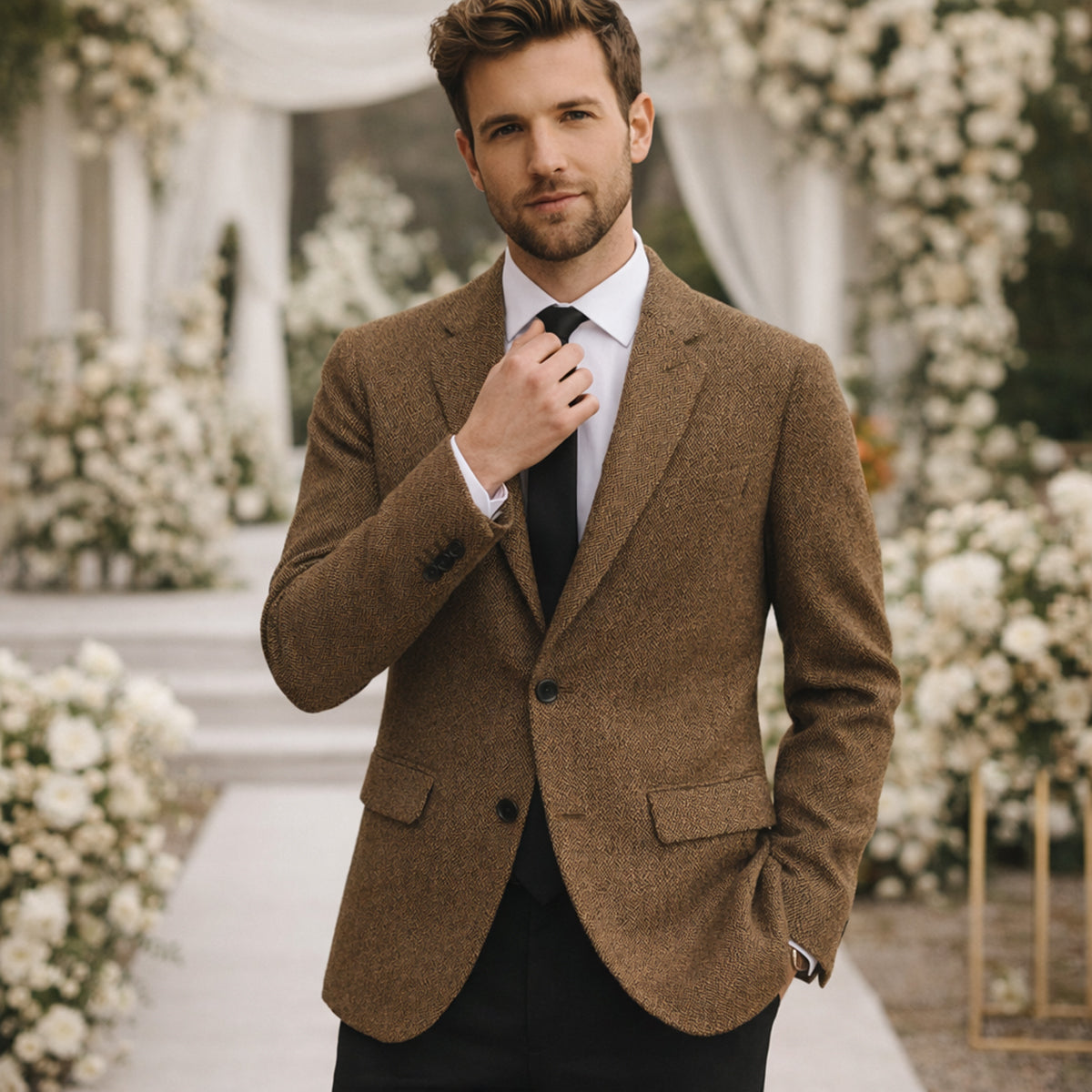 The Jefferson Men’s Classic Herringbone Wedding Guest Tweed Blazer