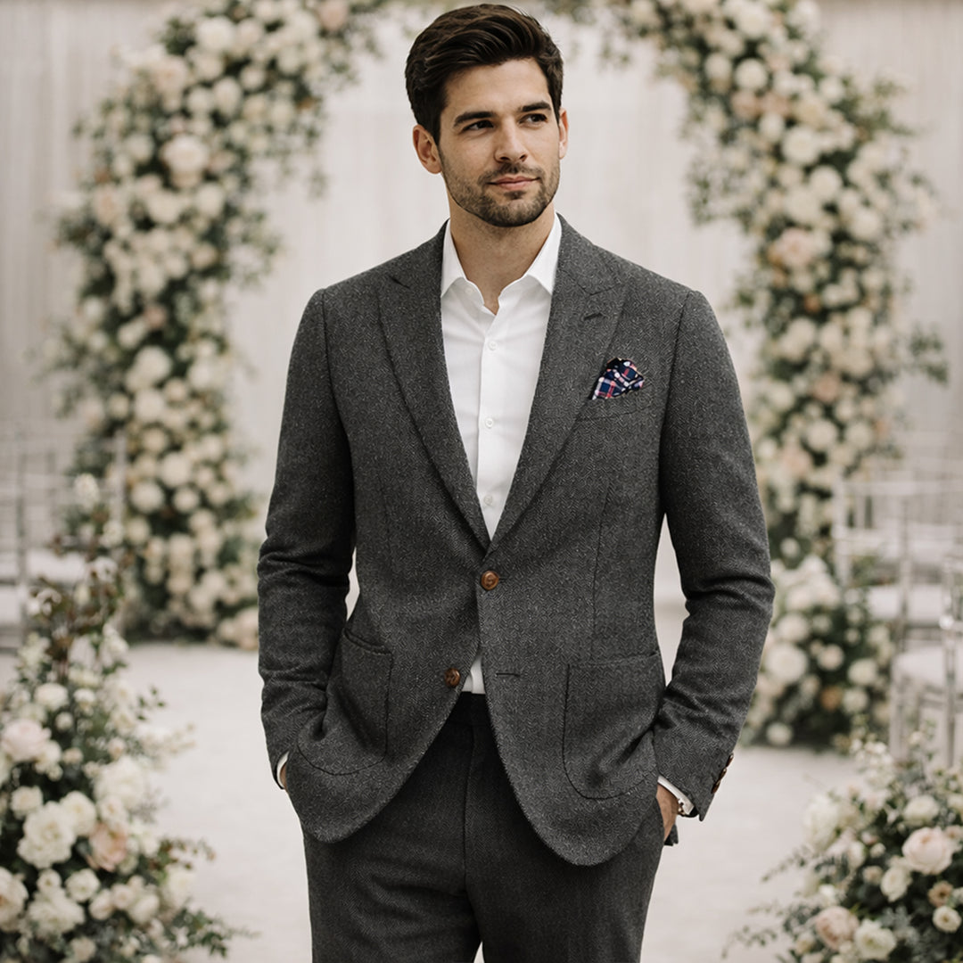 The Domaso Men’s Business Herringbone Single Breasted Tweed Blazer - Wedding Guest