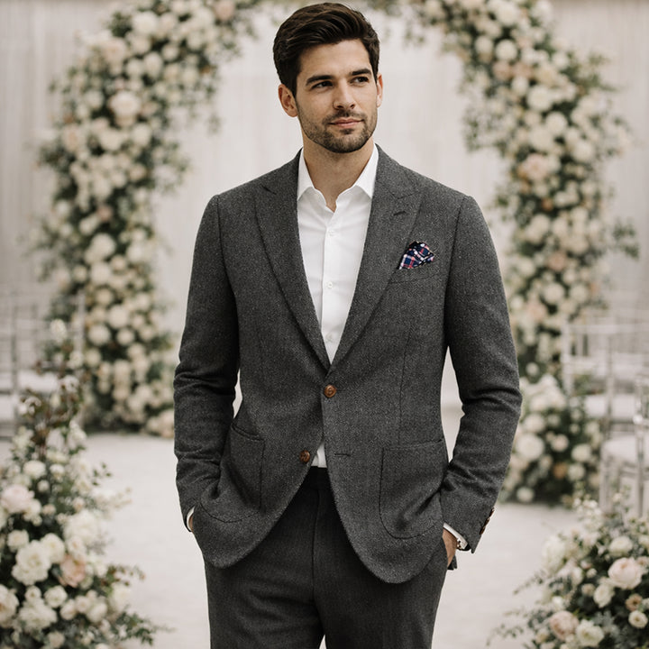 The Domaso Men’s Business Herringbone Single Breasted Tweed Blazer - Wedding Guest