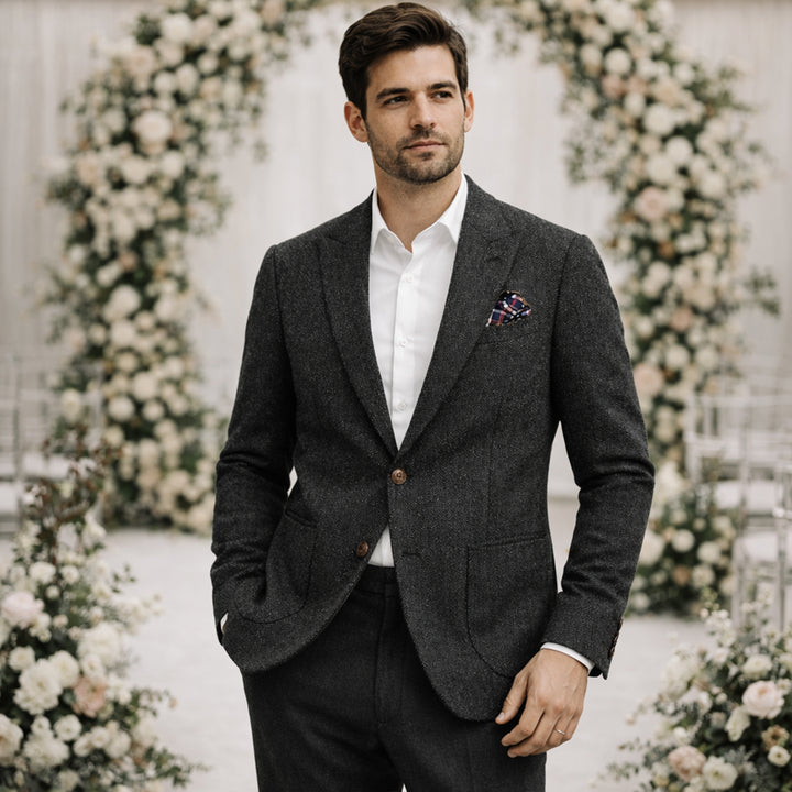 The Domaso Men’s Business Herringbone Single Breasted Tweed Blazer - Wedding Guest