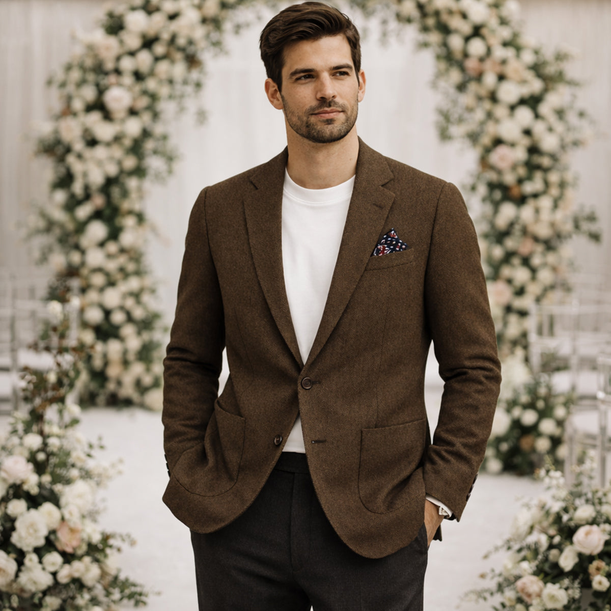 The Domaso Men’s Business Herringbone Single Breasted Tweed Blazer - Wedding Guest
